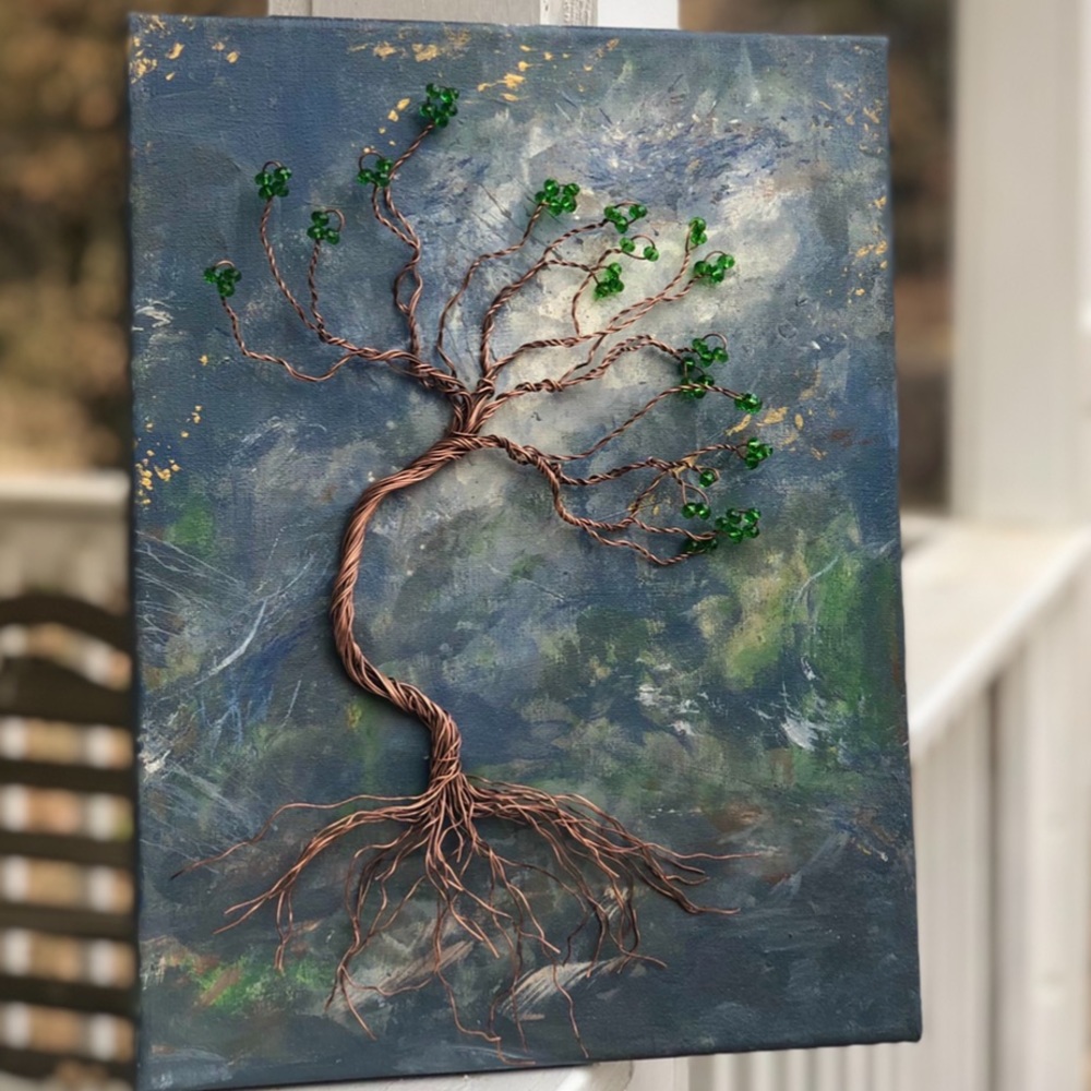 Copper Tree of Life Sculpture on Canvas